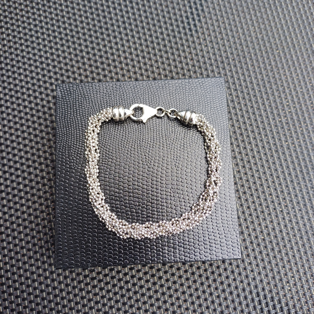 Sparkling 925 Sterling Silver Multi Strand Popcorn Beaded Bracelet Size 8 1/4"